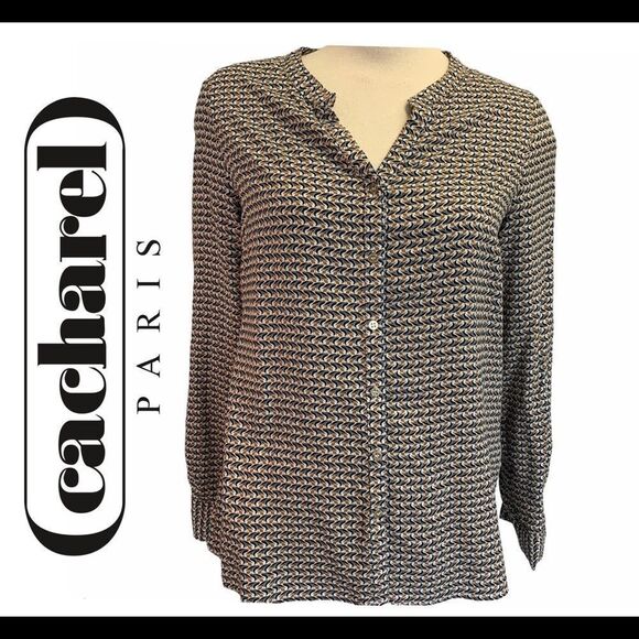Cacharel Orange black print blouse size small - Picture 1 of 7